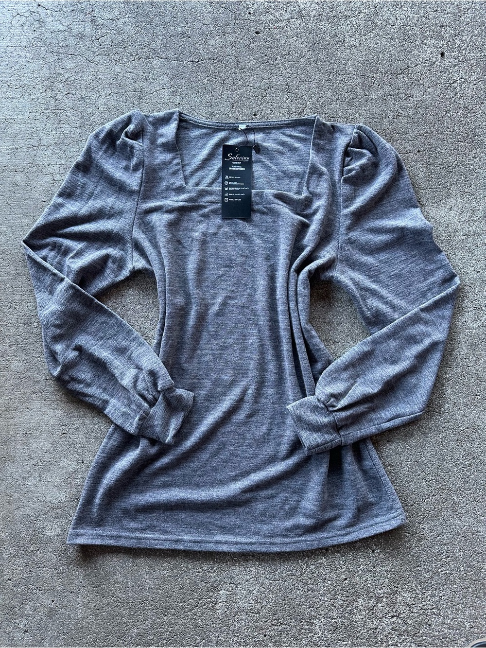 Solersun Gray Square Neck Long Sleeve Shirt